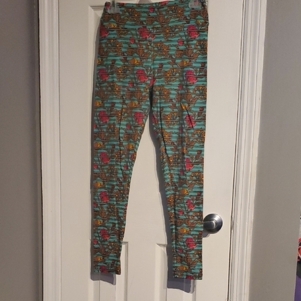 LuLaRoe Women's Leggings with Teal, Pink, and Orange Pattern